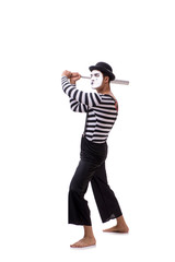 Mime with baseball bat isolated on white