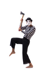 Mime with axe isolated on white background