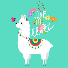 Cute llama and alpaca illustration for nursery design, poster, greeting, birthday card, baby shower design and party decor