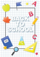 Back to school flat paper graphics banner in a cage background.