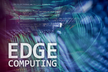 EDGE computing, internet and modern technology concept on modern server room background.