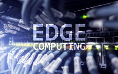 EDGE computing, internet and modern technology concept on modern server room background.