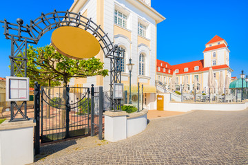 View of historical spa buildings in Binz summer resort, Ruegen island, Baltic Sea, Germany