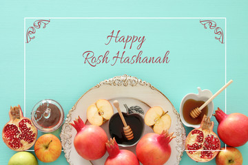 Rosh hashanah (jewish New Year holiday) concept. Traditional symbols. © tomertu