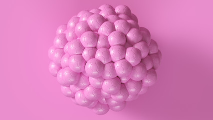 Bright Candy Pink Footballs Formed into a Sphere 3d illustration