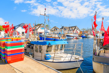 Fishing boats in Vitte port on sunny beautiful day, Hiddensee island, Baltic Sea, Germany