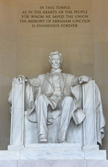 Washington, DC - June 01, 2018: Statues of Abraham Lincoln in Lincoln Memorial.