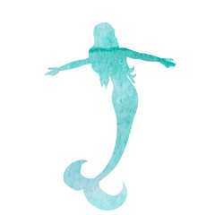 isolated, white background, watercolor silhouette mermaid