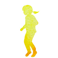 white background, watercolor silhouette child jumping