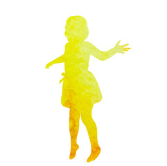 white background, watercolor silhouette child jumping