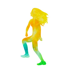 vector, isolated, white background, watercolor silhouette girl dancing dance
