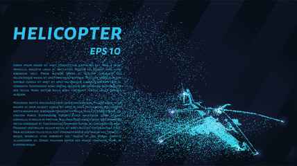 The helicopter of the particles. The silhouette of the helicopter consists of small circles and dots.