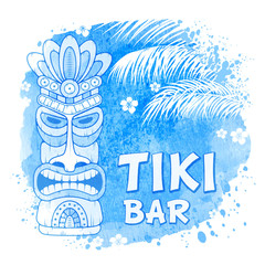 Tiki Mask On Watercolor Background