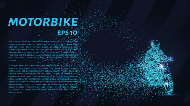 Motorcycle of the particles. Motorbike consists of small circles. Vector illustration