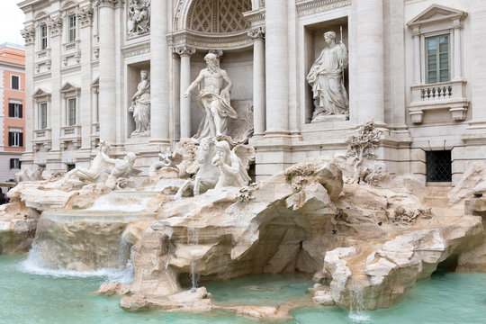 Side view of the Trevi Fountain in Rome