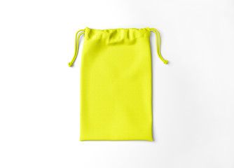 Fabric cotton small bag. Isolated pouch. Drawstring bag on white background.