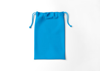 Fabric cotton small bag. Isolated pouch. Drawstring bag on white background.