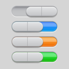 Obraz premium On and Off toggle switch buttons. Colored set of 3d oval slider icons
