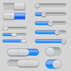 Slider bars. Set of gray blue volume level console