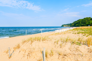 View of beach with sand dunes in Goehren town, Ruegen island, Baltic Sea, Germany