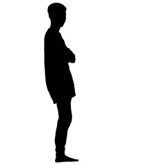 Fototapeta premium Black silhouette man standing, people on white background
