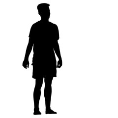Black silhouette man standing, people on white background