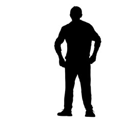 Black silhouette man standing, people on white background