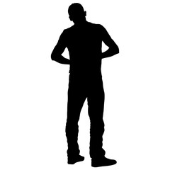 Black silhouette man standing, people on white background