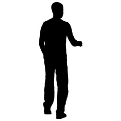 Black silhouette man standing, people on white background