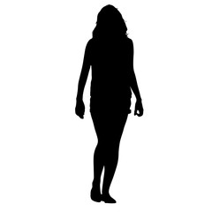 Fototapeta premium Black silhouette woman standing, people on white background