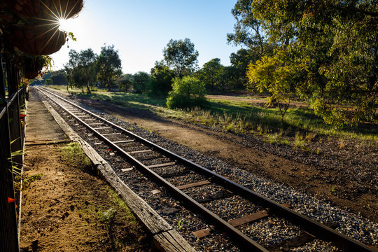 Early morning at sunrise at the quiet railway station of Gingin in Western Australia