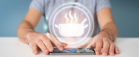 Businessman using application to order home made food online 3D rendering