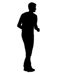 Black silhouette man standing, people on white background