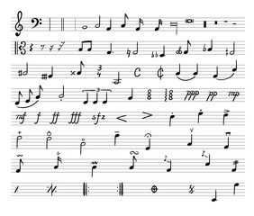 Fototapeta premium Vector Music Notes, Drawn Illustration, Musical Staff and Different Musical Symbols.
