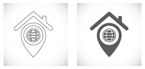 pin map with globe under roof - icon