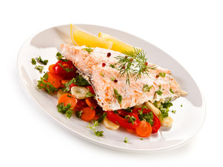 Roasted salmon and vegetables