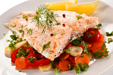 Roasted salmon and vegetables