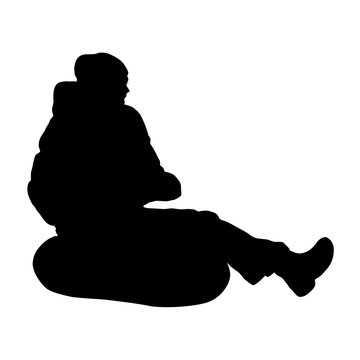 black silhouette person sitting snow tube clip art preview