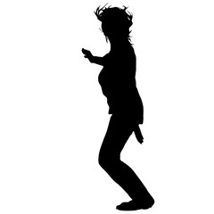 Fototapeta na wymiar Silhouette young girl jumping with hands up, motion