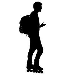 Black silhouette of an athlete on roller skates on a white background