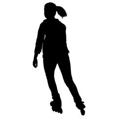 Black silhouette of an athlete on roller skates on a white background