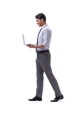 Businessman with laptop isolated on white