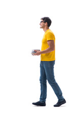 Young student with books isolated on white 