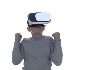 Emotional Girl Using a Virtual Reality Headset 