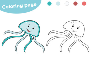 Coloring page for kids. Cartoon Jellyfish. Hand drawn. Vector illustration