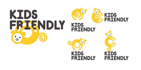 A sign of the territory intended or safe for children. Logo with a monkey. Kids friendly simbol. Animal logo element. © bartamarabara