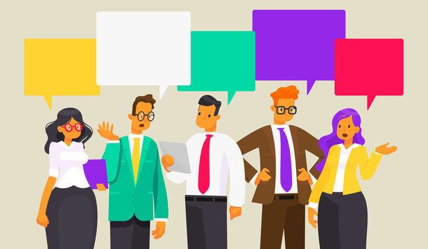 Discussion of business people. News. Speech bubble. Vector illustration