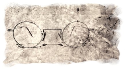 Vintage Round GLASSES with Shadows on original Antique PARCHMENT Sheet