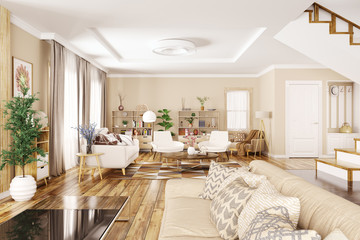 Interior of modern house 3d rendering