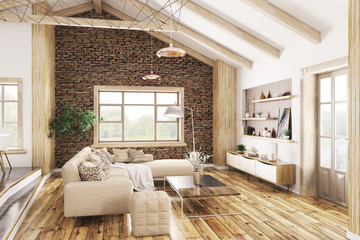 Interior of modern living room 3d rendering